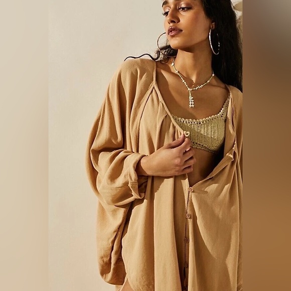 Free People What A Statement Oversized Boho Tunic Top Oat Bran Size XL - Picture 7 of 7